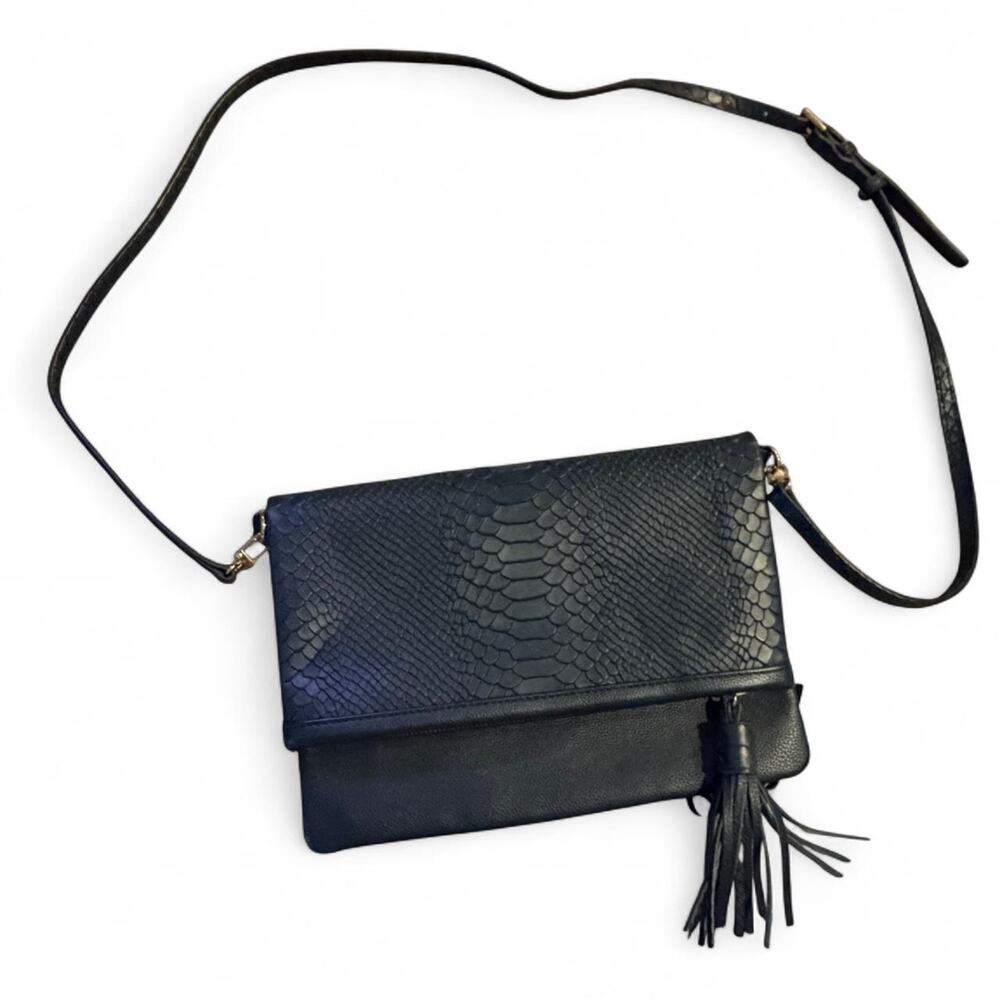 GiGi New York Rachel Convertible Clutch Crossbody - Navy Snake Embossed Leather